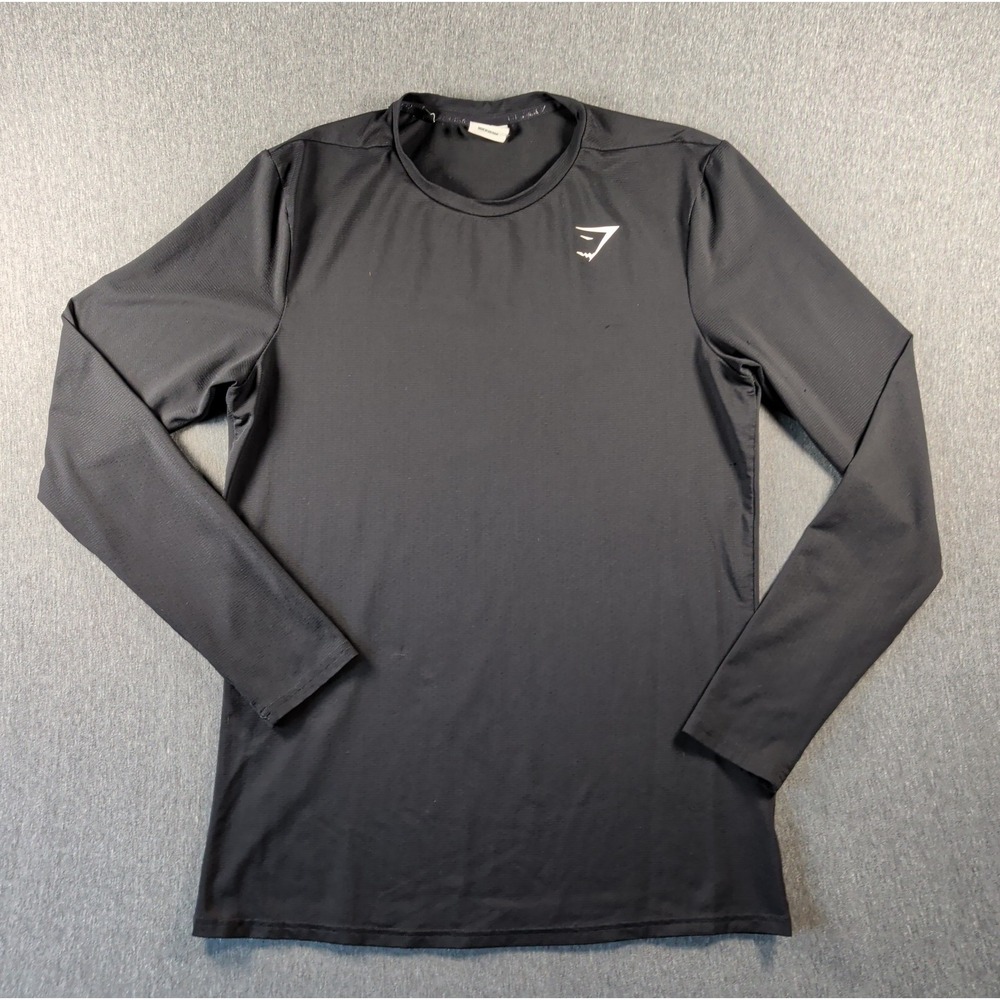 Gymshark Mesh Black Long Sleeve Crew Neck Stretch Athletic Shirt Sz S Training
